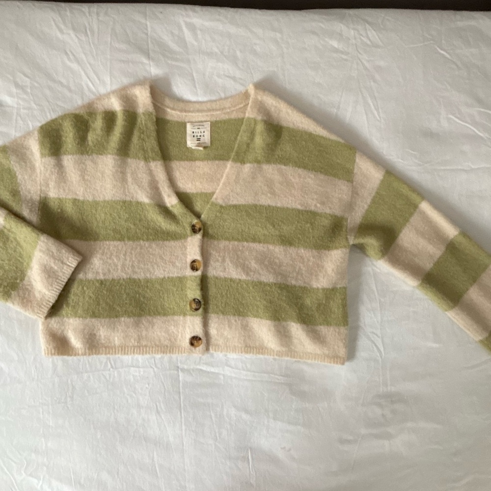 Billabong Green and Cream Striped Cardigan